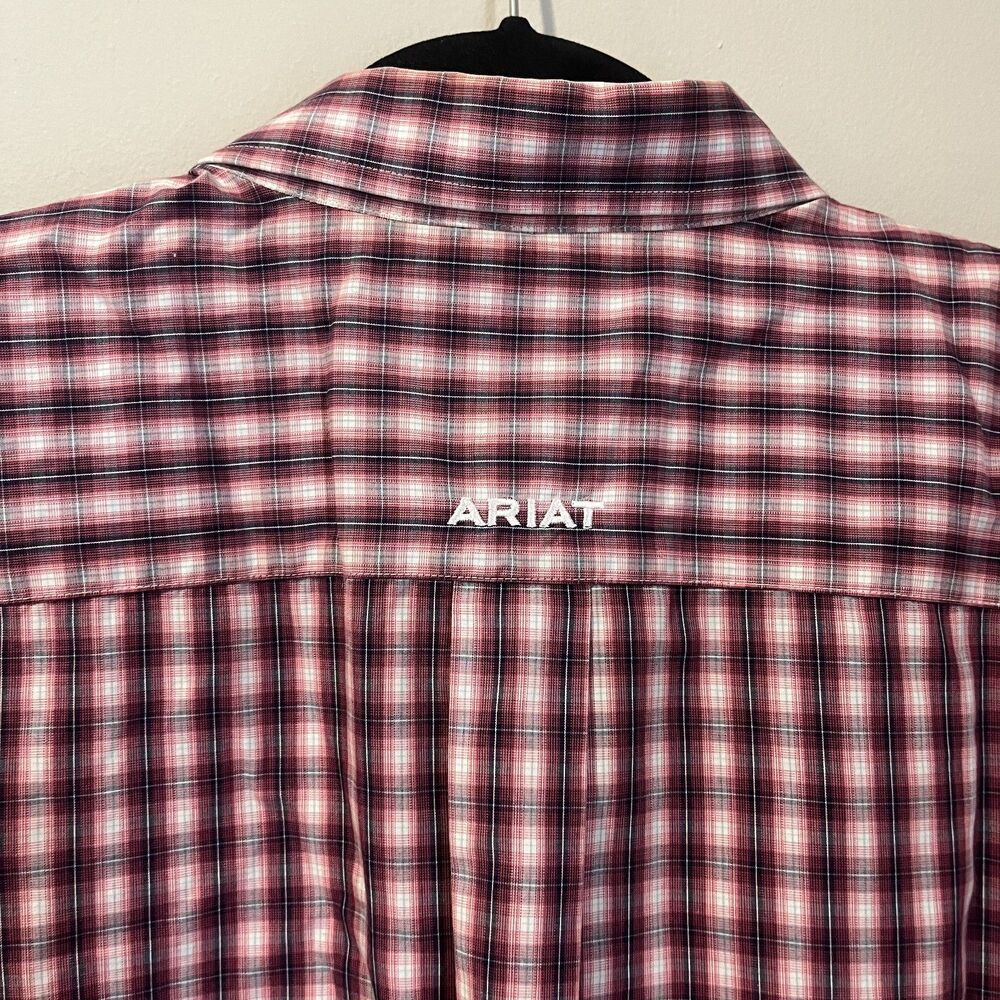 Ariat Mens XXL Wrinkle Free Plaid Button Down Shirt White Red Long Sleeve Rodeo - Picture 4 of 6